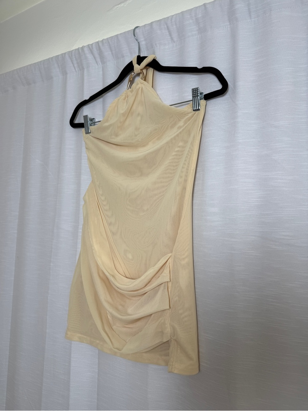 Peppermayo Cream Halter Mini Dress Ruched Bodycon Open Back | Size S - Picture 7 of 12